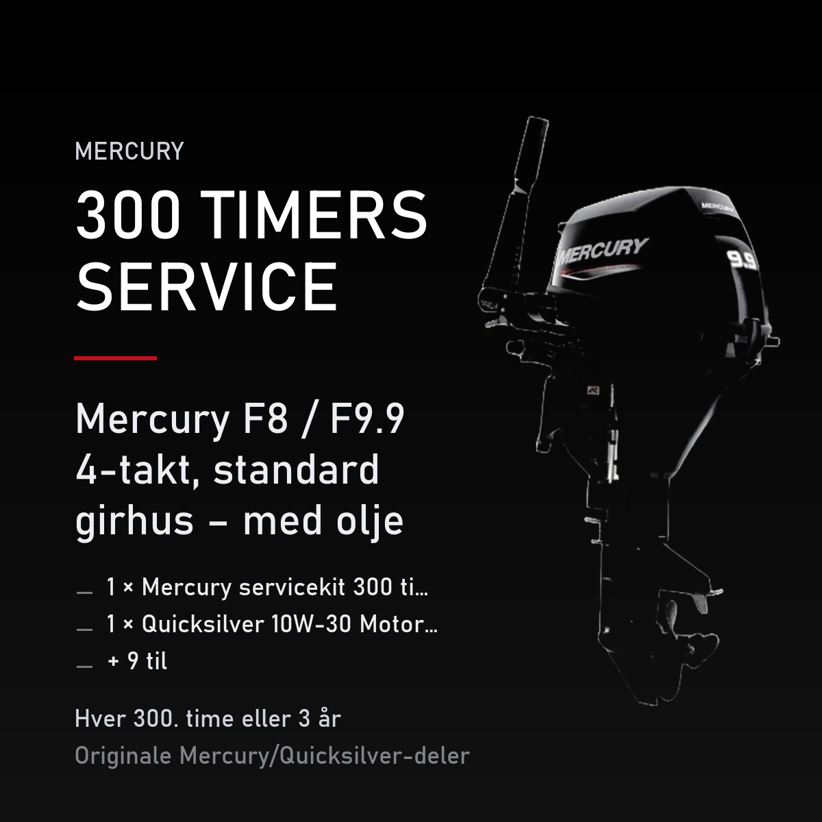Mercury servicekit 300 timer 8M0120837 – F8 / F9.9 4-takt, standard girhus – med olje – servicekit