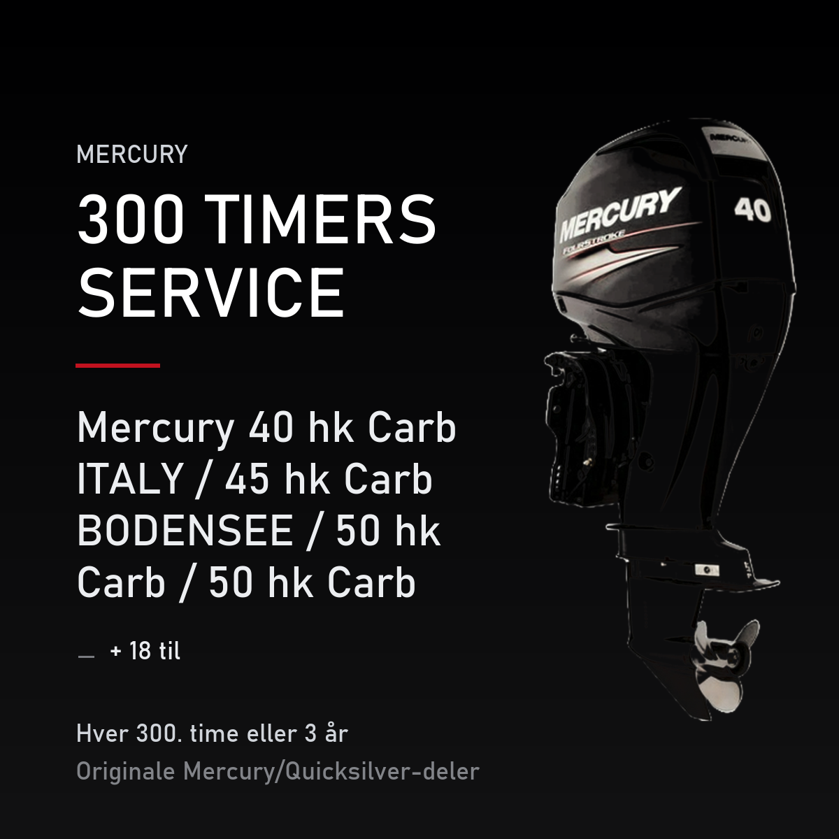 Mercury servicekit 300 timer – 40 hk Carb ITALY / 45 hk Carb BODENSEE / 50 hk Carb / 50 hk – servicekit