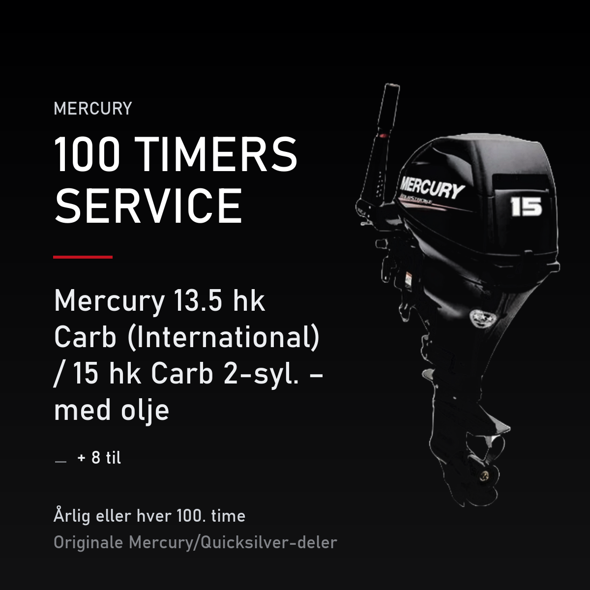 Mercury servicekit 100 timer – 13.5 hk Carb (International) / 15 hk Carb 2-syl. – med olje – servicekit