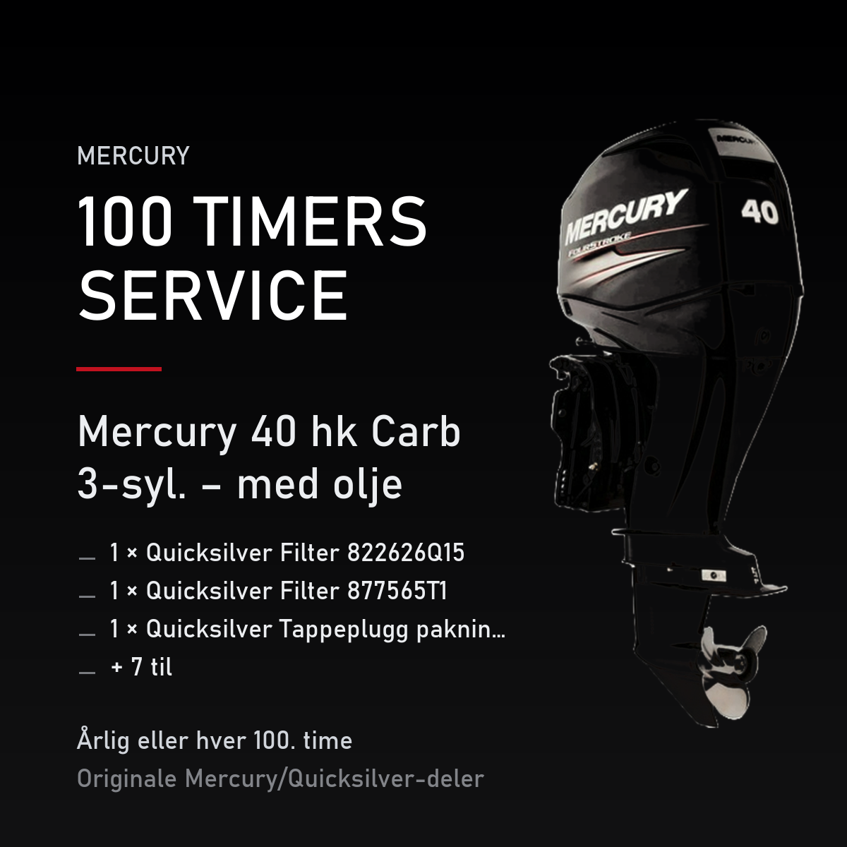 Mercury servicekit 100 timer – 40 hk Carb 3-syl. – med olje – servicekit