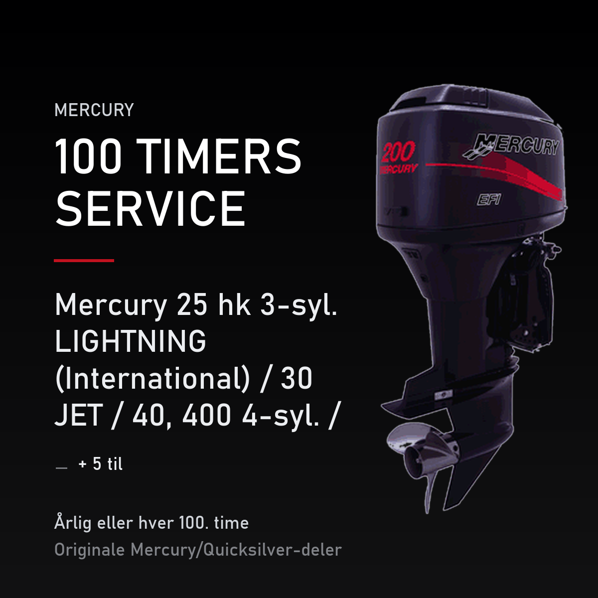 Mercury 2-takt servicekit 100 timer – 25 hk 3-syl. LIGHTNING (International) / 30 JET / 40 – servicekit