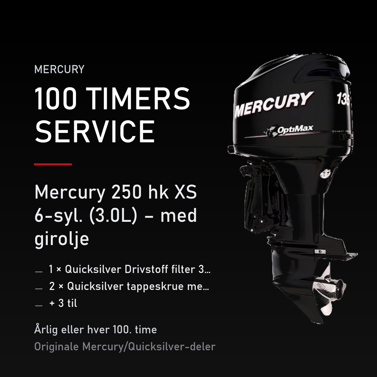 Mercury Optimax servicekit 100 timer – 250 hk XS 6-syl. (3.0L) – med girolje – servicekit