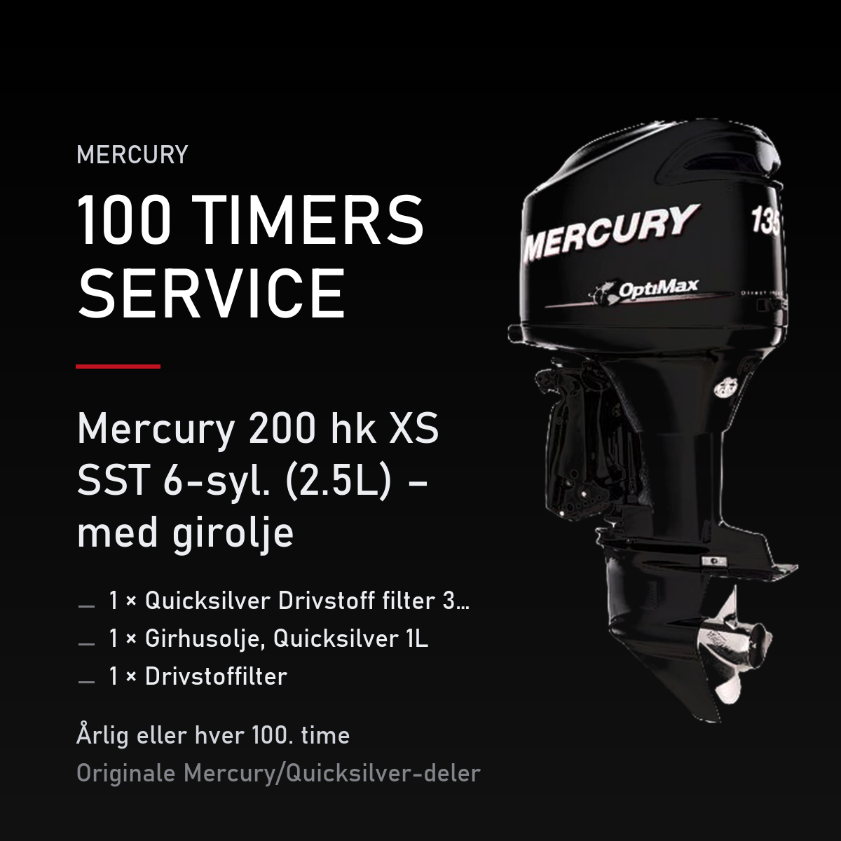 Mercury Optimax servicekit 100 timer – 200 hk XS SST 6-syl. (2.5L) – med girolje – servicekit