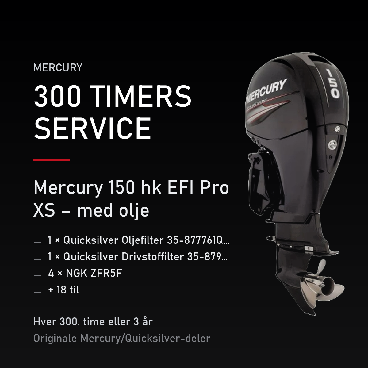 Mercury servicekit 300 timer – 150 hk EFI Pro XS – med olje – servicekit