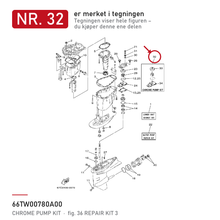 Yamaha Vannpumpesett (krom) 66T-W0078-0A – nr. 32 i tegningen fra produsentens delekatalog