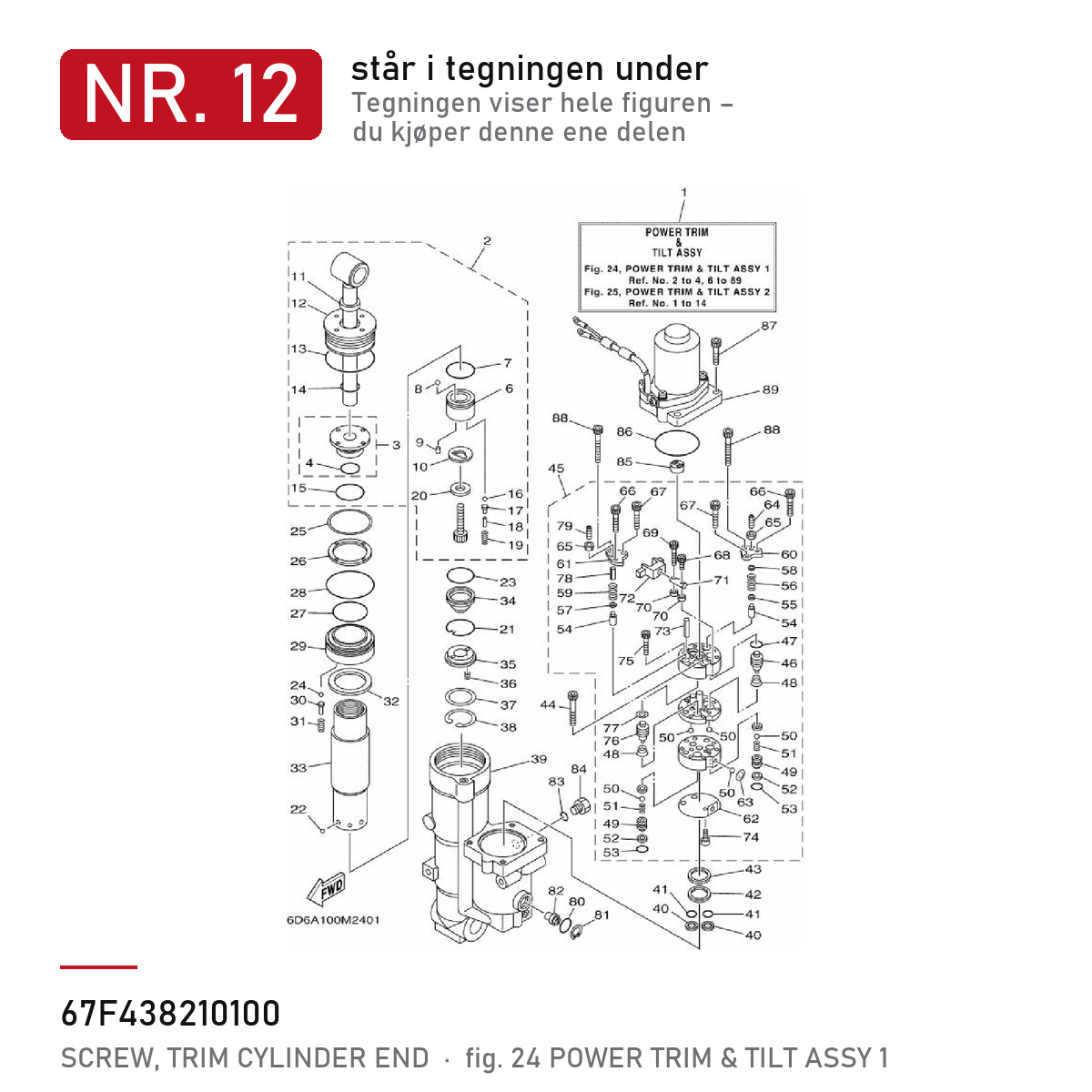 Yamaha Trim-lokk 67F-43821-01 – nr. 12 i tegningen fra produsentens delekatalog