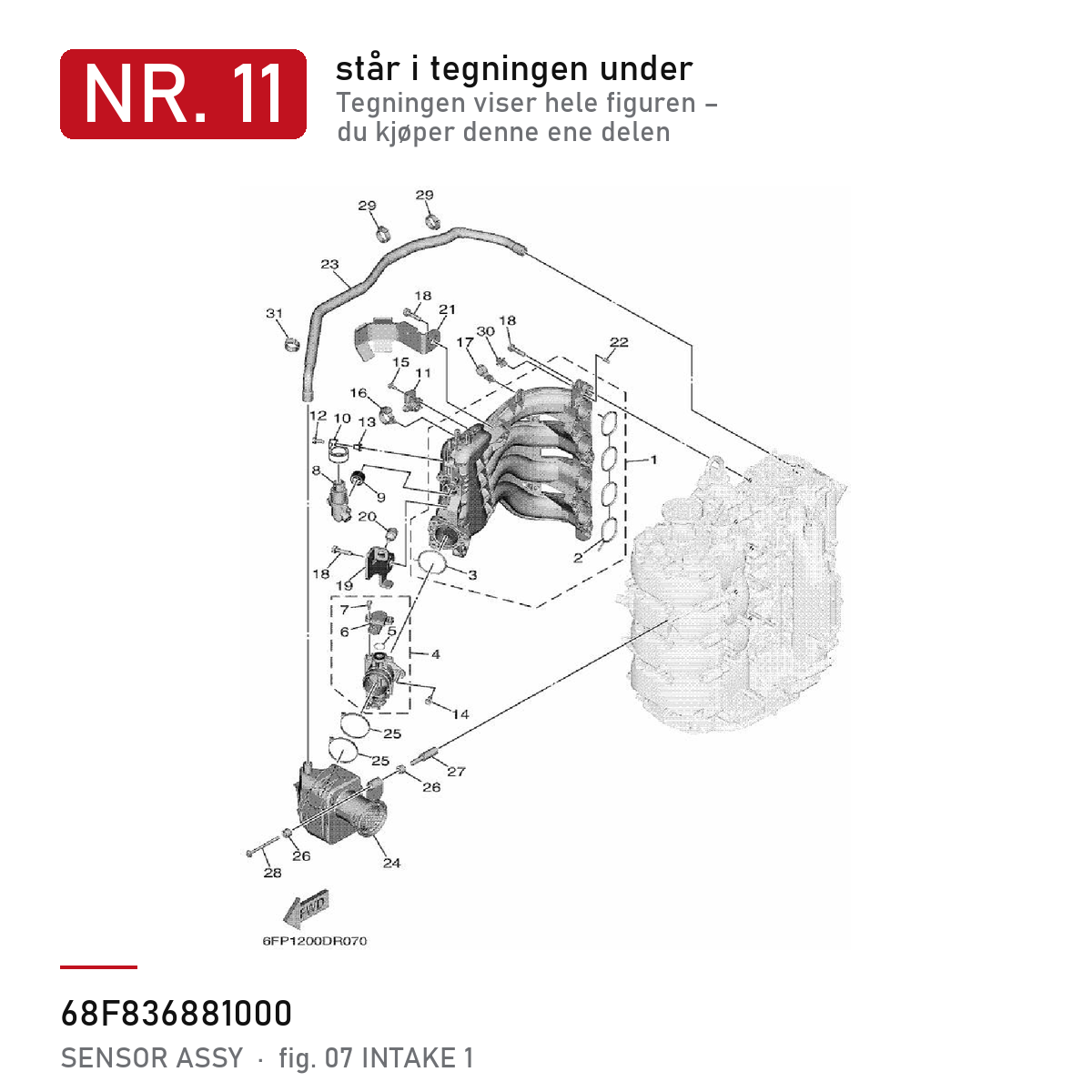Yamaha Sensor 68F-83688-10 – nr. 11 i tegningen fra produsentens delekatalog