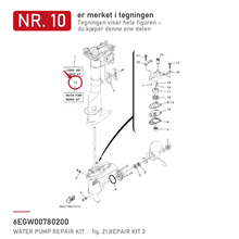 Yamaha Vannpumpesett 6EG-W0078-02 – nr. 10 i tegningen fra produsentens delekatalog