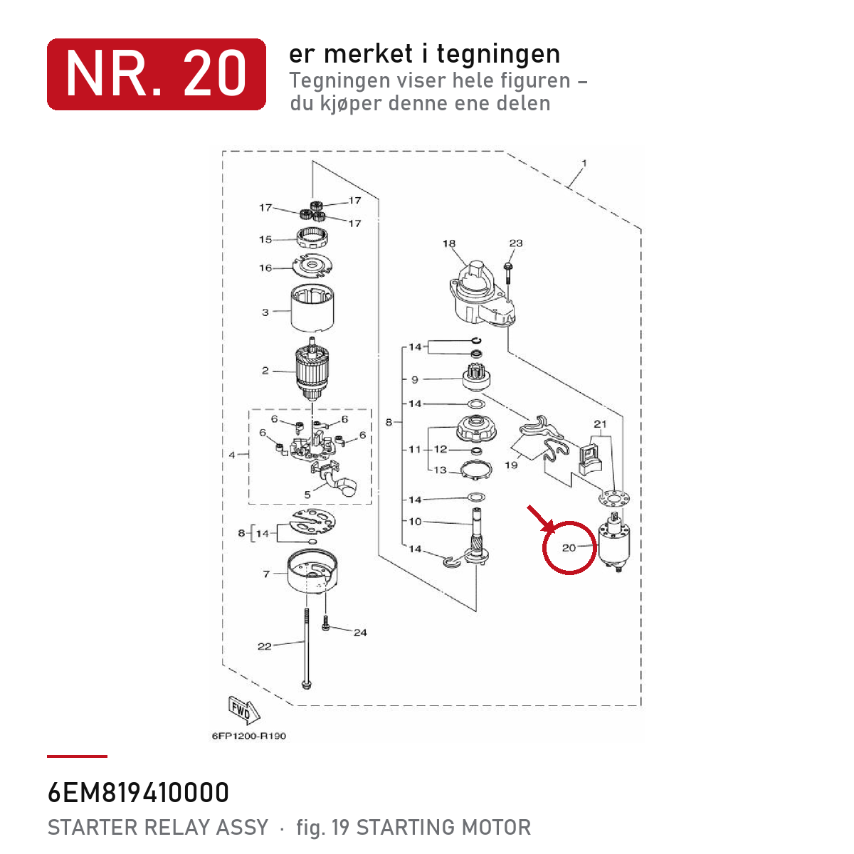 Yamaha Starterrelé 6EM-81941-00 – nr. 20 i tegningen fra produsentens delekatalog