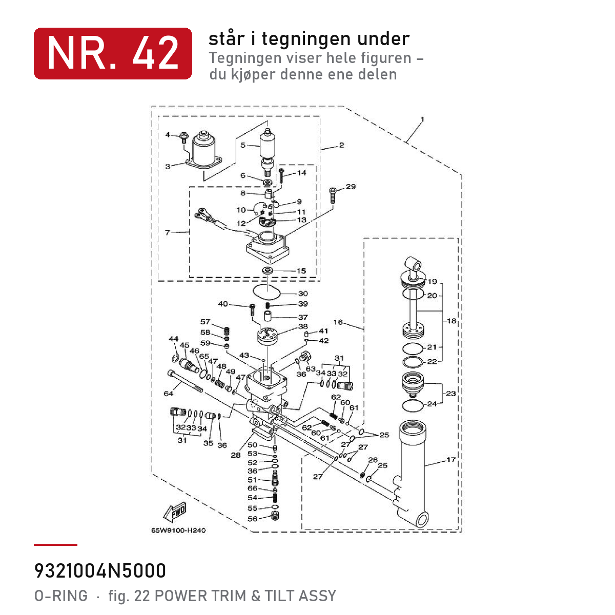 Yamaha O-ring trim-lokk 93210-04N50-00 – nr. 42 i tegningen fra produsentens delekatalog