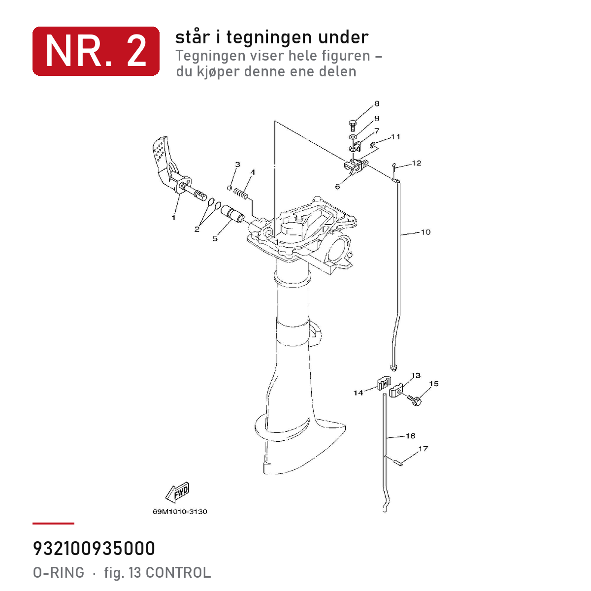 Yamaha O-ring 93210-09350-00 – nr. 2 i tegningen fra produsentens delekatalog