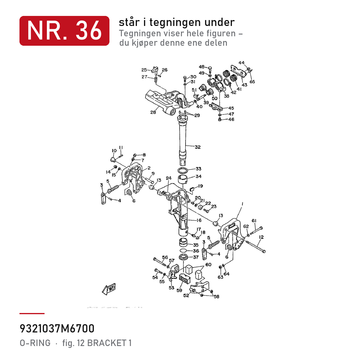 Yamaha Impeller O-Ring 9321037M6700 – nr. 36 i tegningen fra produsentens delekatalog