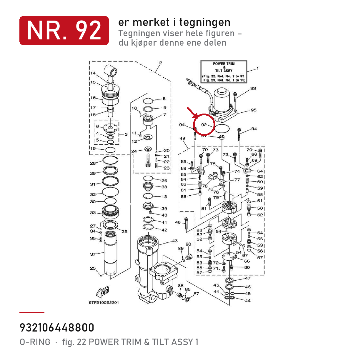 Yamaha O-ring trimmotor 93210-64488-00 – nr. 92 i tegningen fra produsentens delekatalog