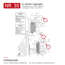 Yamaha Tennplugg 94702-00442-00 – nr. 30 i tegningen fra produsentens delekatalog