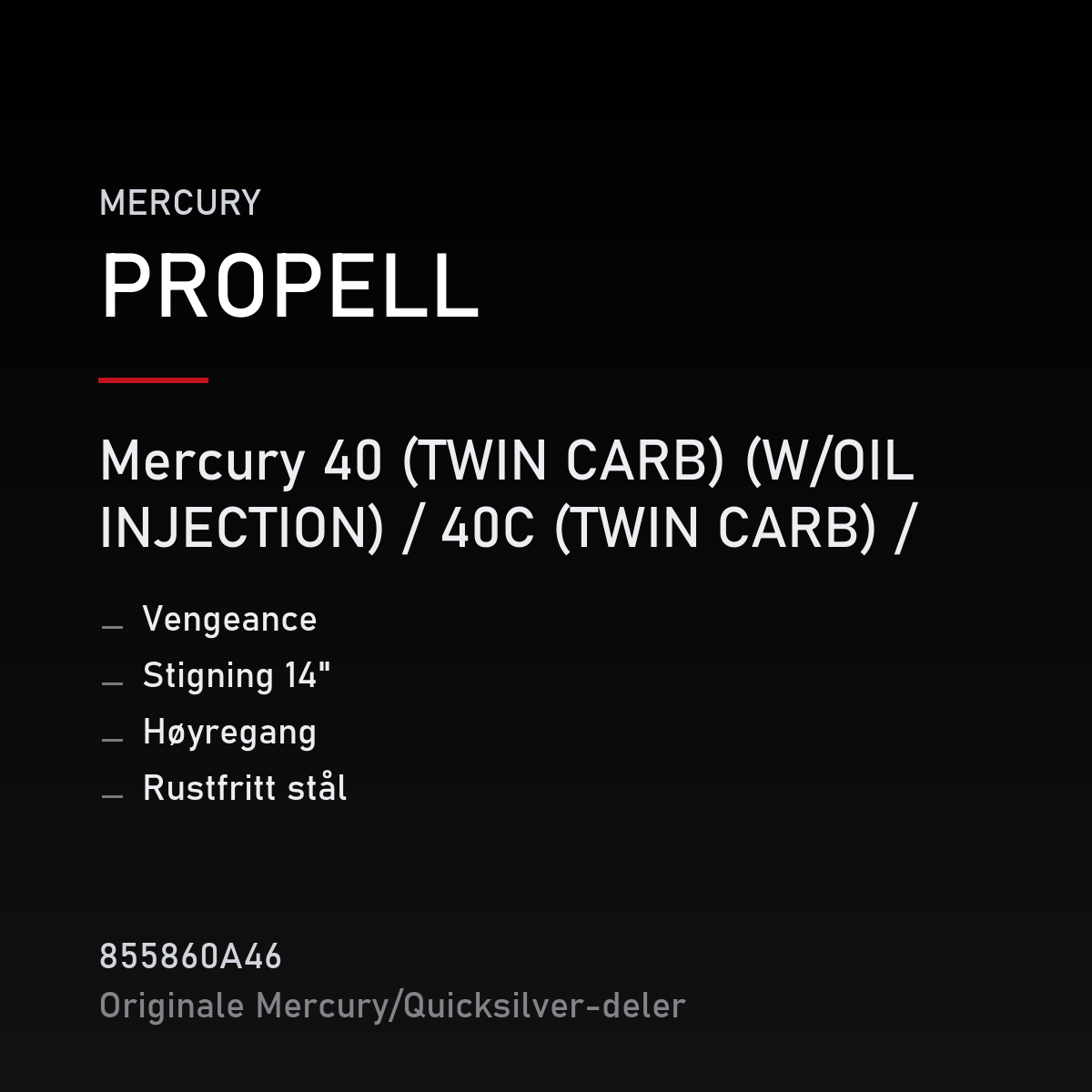 Propell Vengeance rustfri 14" stigning høyregang – propell
