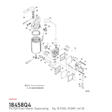 Quicksilver Drivstoff filter 35-18458Q4 – hvor delen sitter, tegning fra Mercurys delekatalog