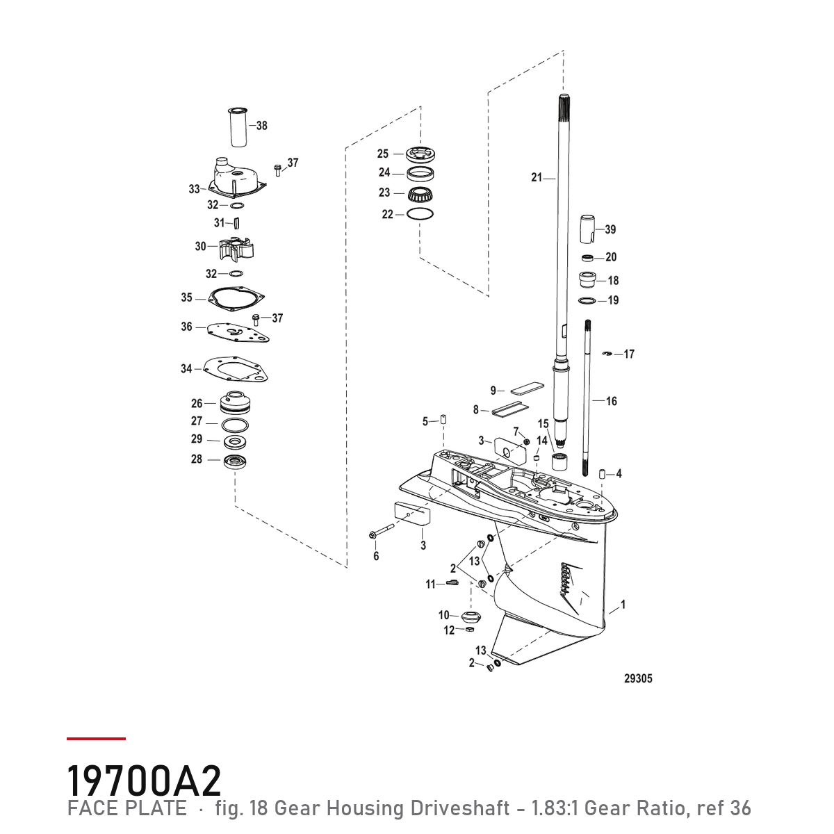 Quicksilver Slitasjeplate vannpumpe 19700A2 – Mercury – tegning fra Mercurys delekatalog
