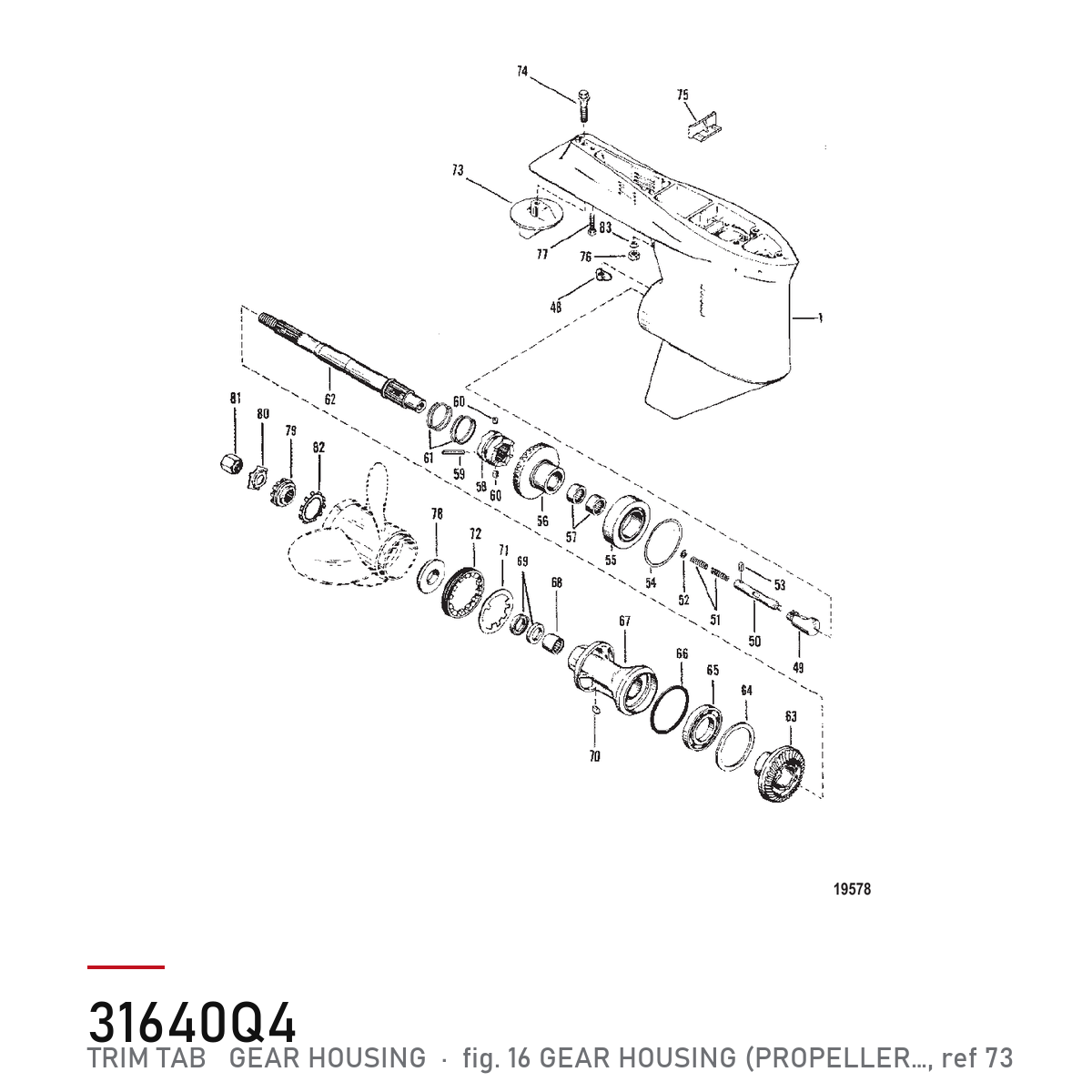 Quicksilver trimfinne anode aluminium 31640Q4 – Mercury / MerCruiser – hvor delen sitter, tegning fra Mercurys delekatalog
