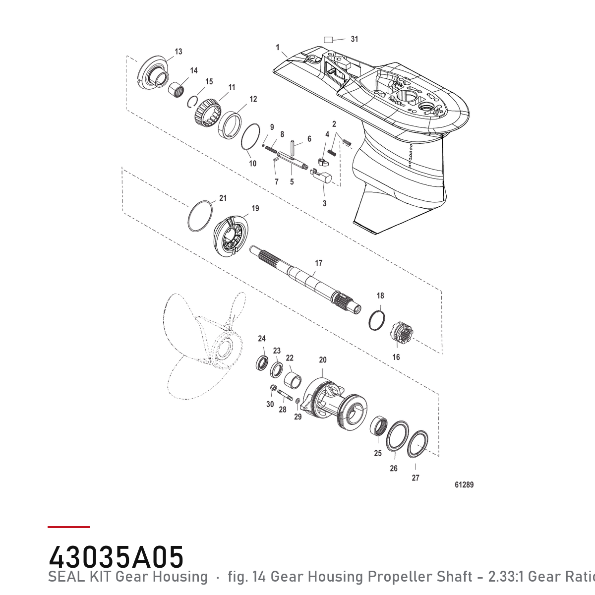 Quicksilver Tetningssett girhus 43035A05 – Mercury – tegning fra Mercurys delekatalog