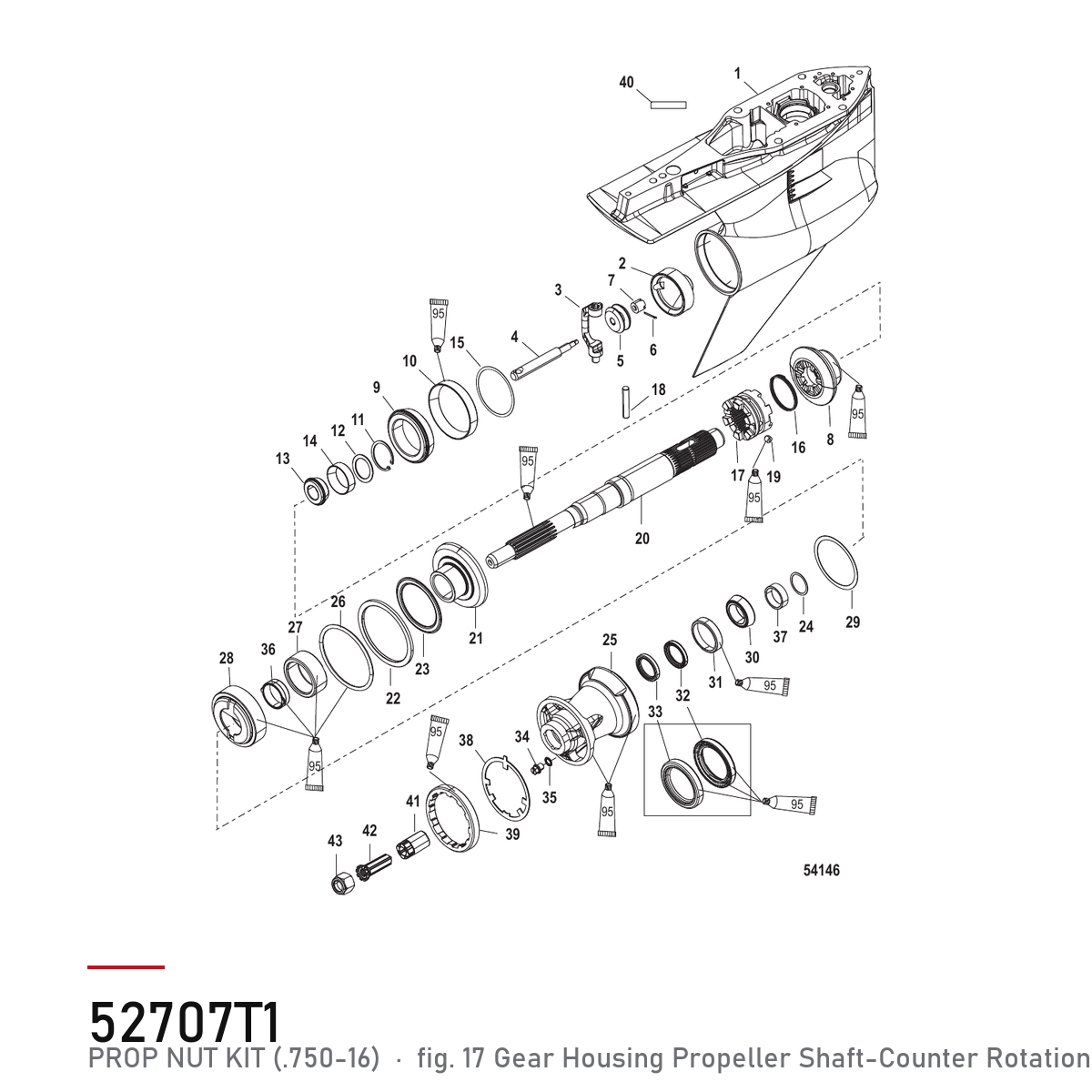 Quicksilver Propellmuttersett 52707T1 – Mercury – tegning fra Mercurys delekatalog