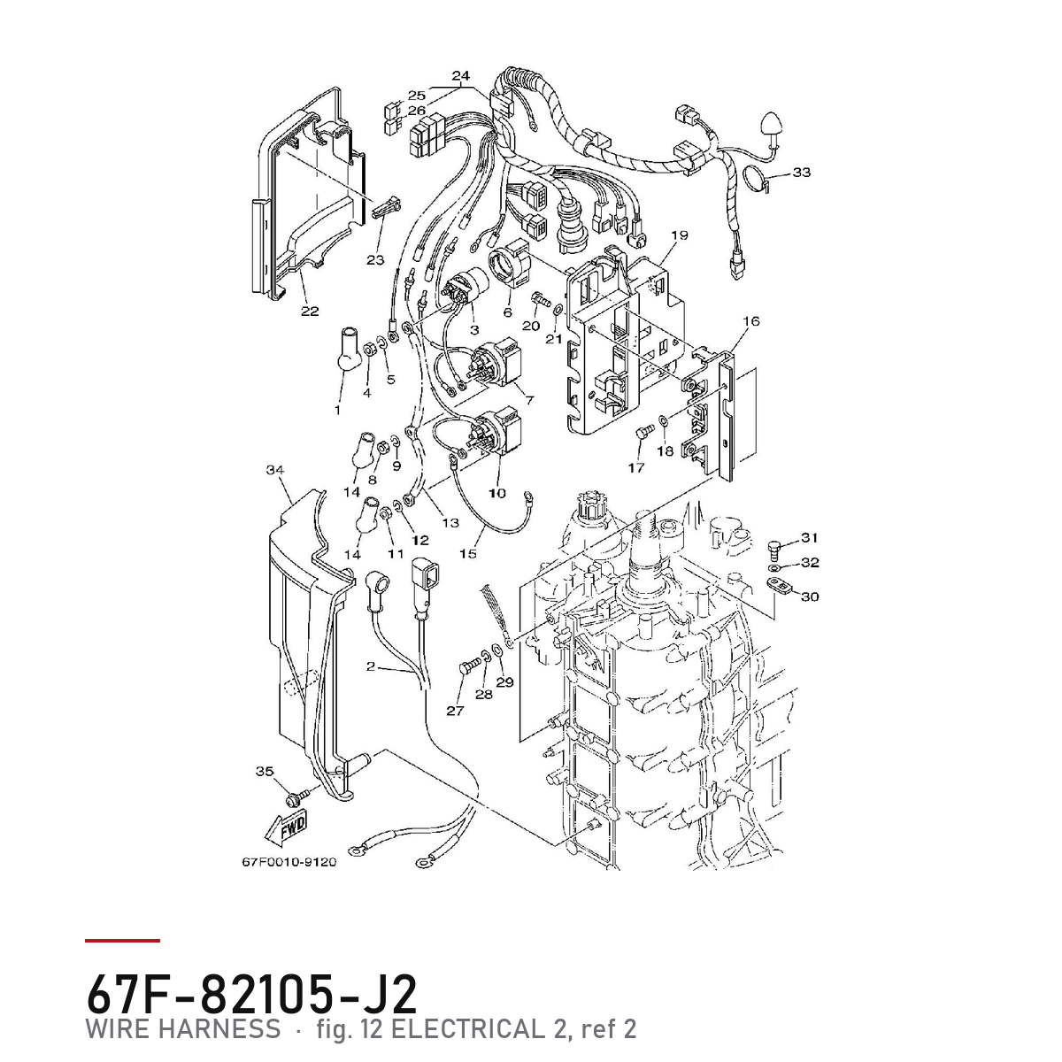 Yamaha Batterikabel 67F-82105-J2 – tegning av hele figuren fra produsentens delekatalog