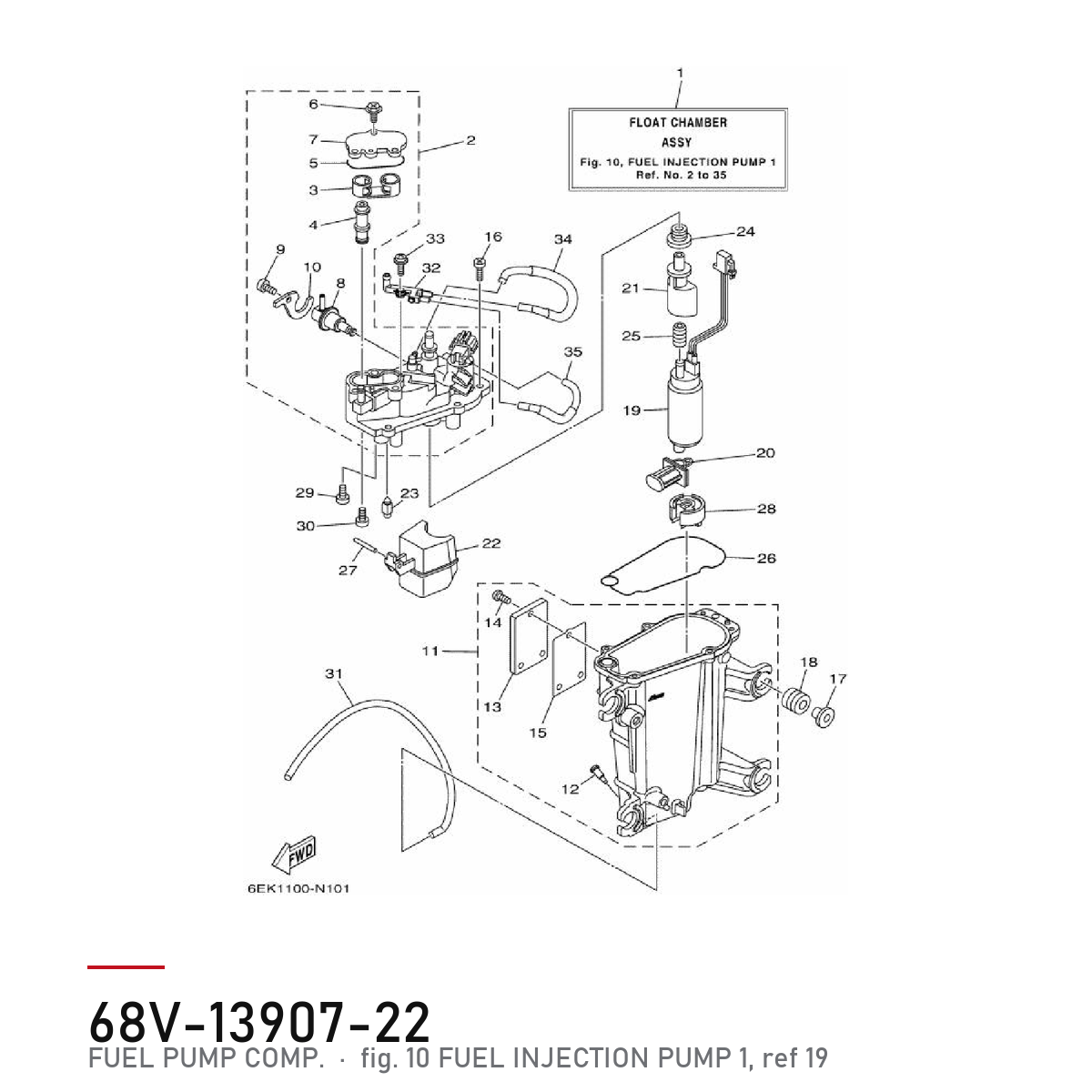 Yamaha Drivstoffpumpe (VST) 68V-13907-22 – tegning fra Yamahas delekatalog