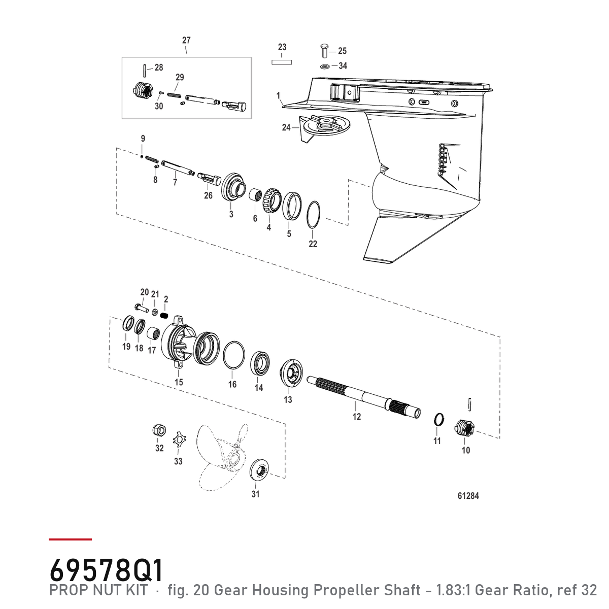 Quicksilver Propellmuttersett 69578Q1 – Mercury – tegning fra Mercurys delekatalog