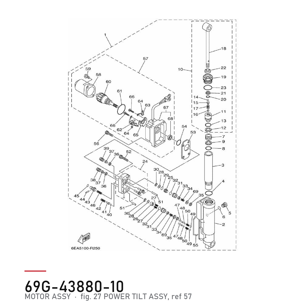 Yamaha Powertrim-motor 69G-43880-10 – tegning fra Yamahas delekatalog