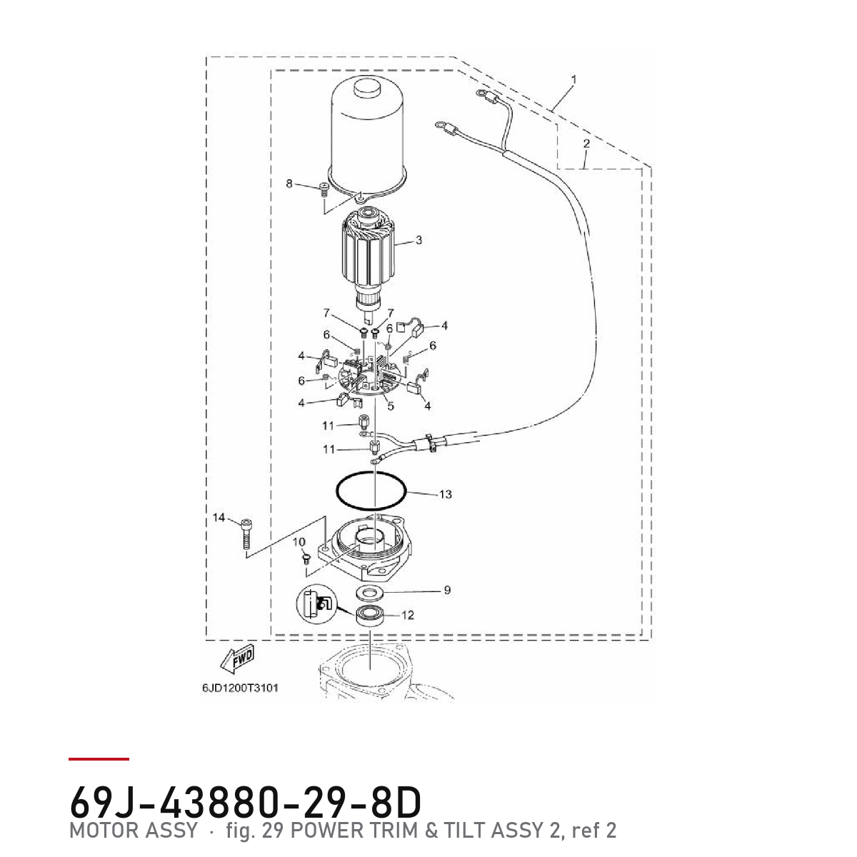 Yamaha Powertrim-motor 69J-43880-29-8D – tegning fra Yamahas delekatalog