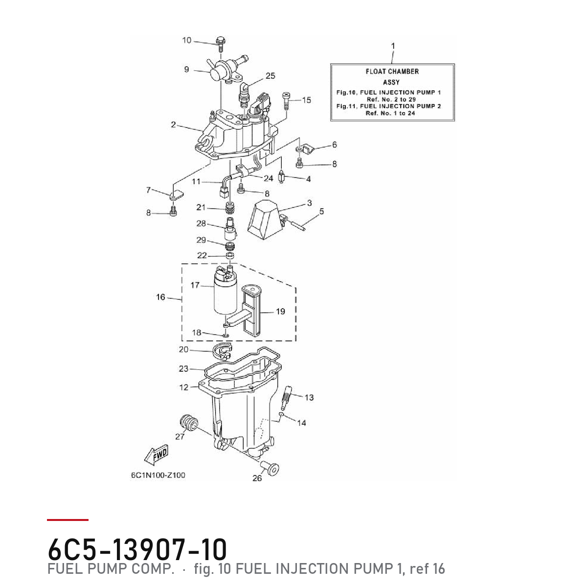 Yamaha Drivstoffpumpe (VST) 6C5-13907-10 – tegning fra Yamahas delekatalog