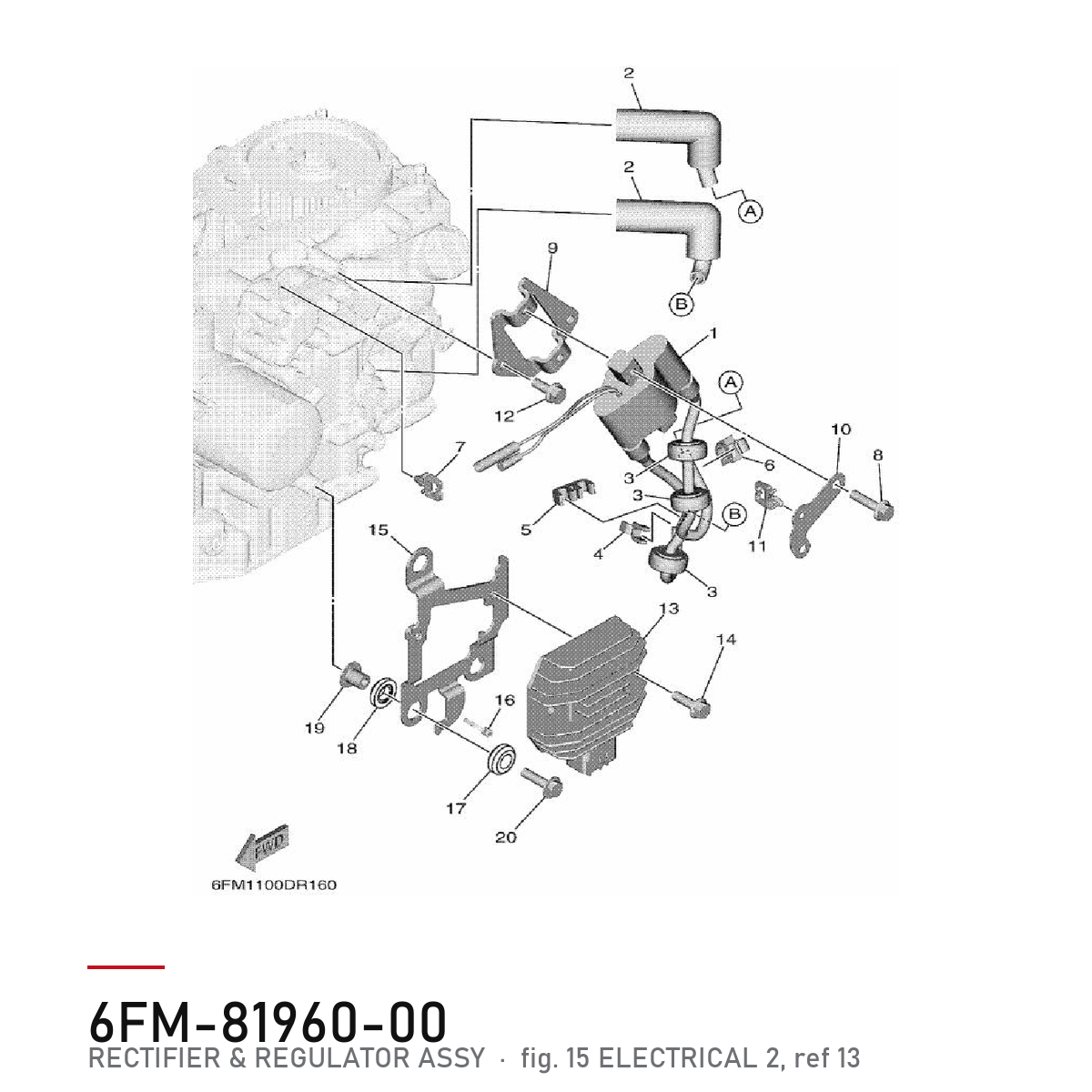 Yamaha Likeretter og regulator 6FM-81960-00 – tegning fra Yamahas delekatalog