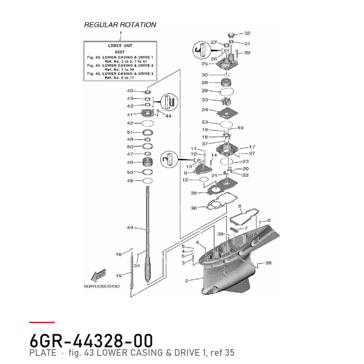 Yamaha Plate vannpumpe 6GR-44328-00 – F375A / F425A – tegning fra Yamahas delekatalog