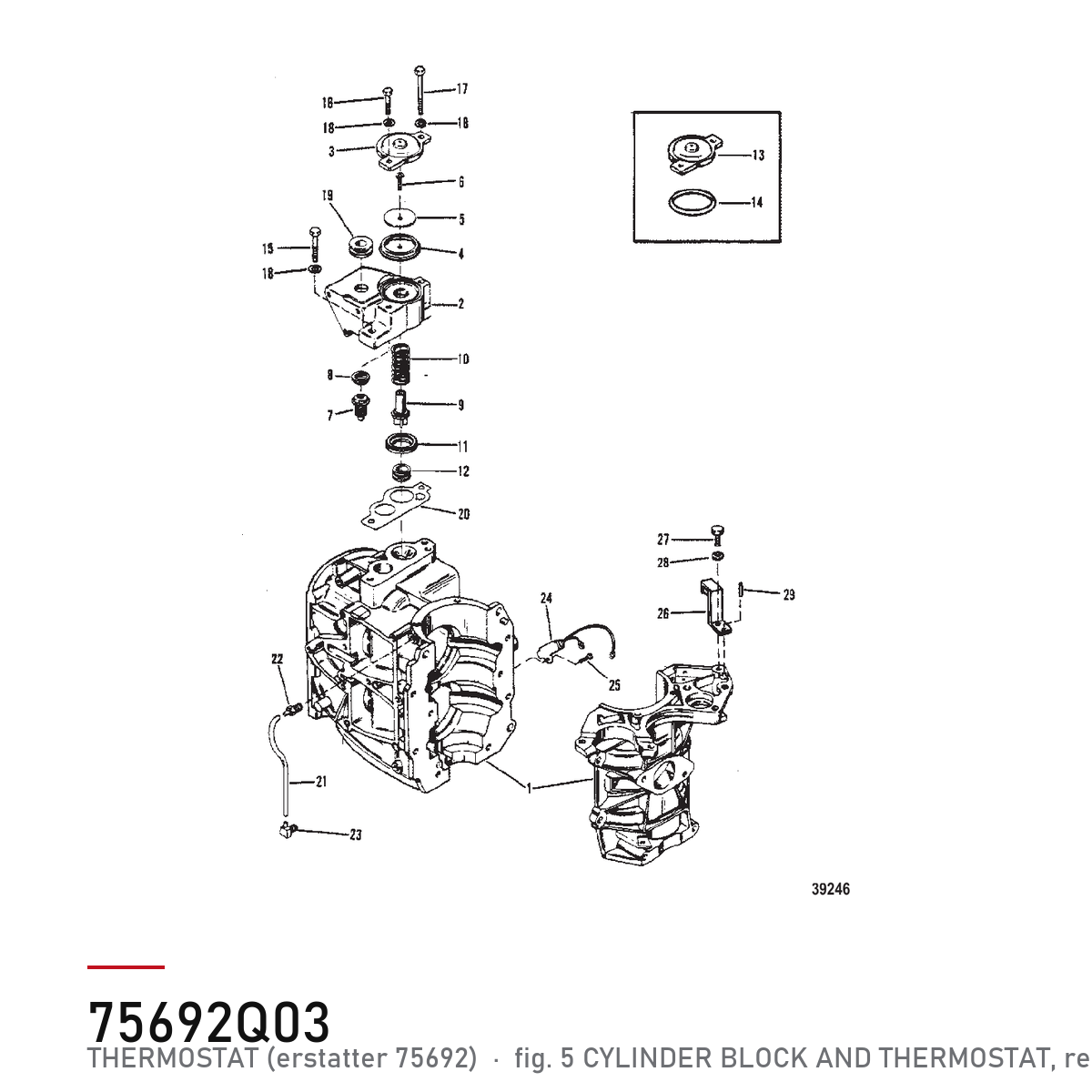 Quicksilver Termostat 75692Q03 – Mercury – tegning fra Mercurys delekatalog