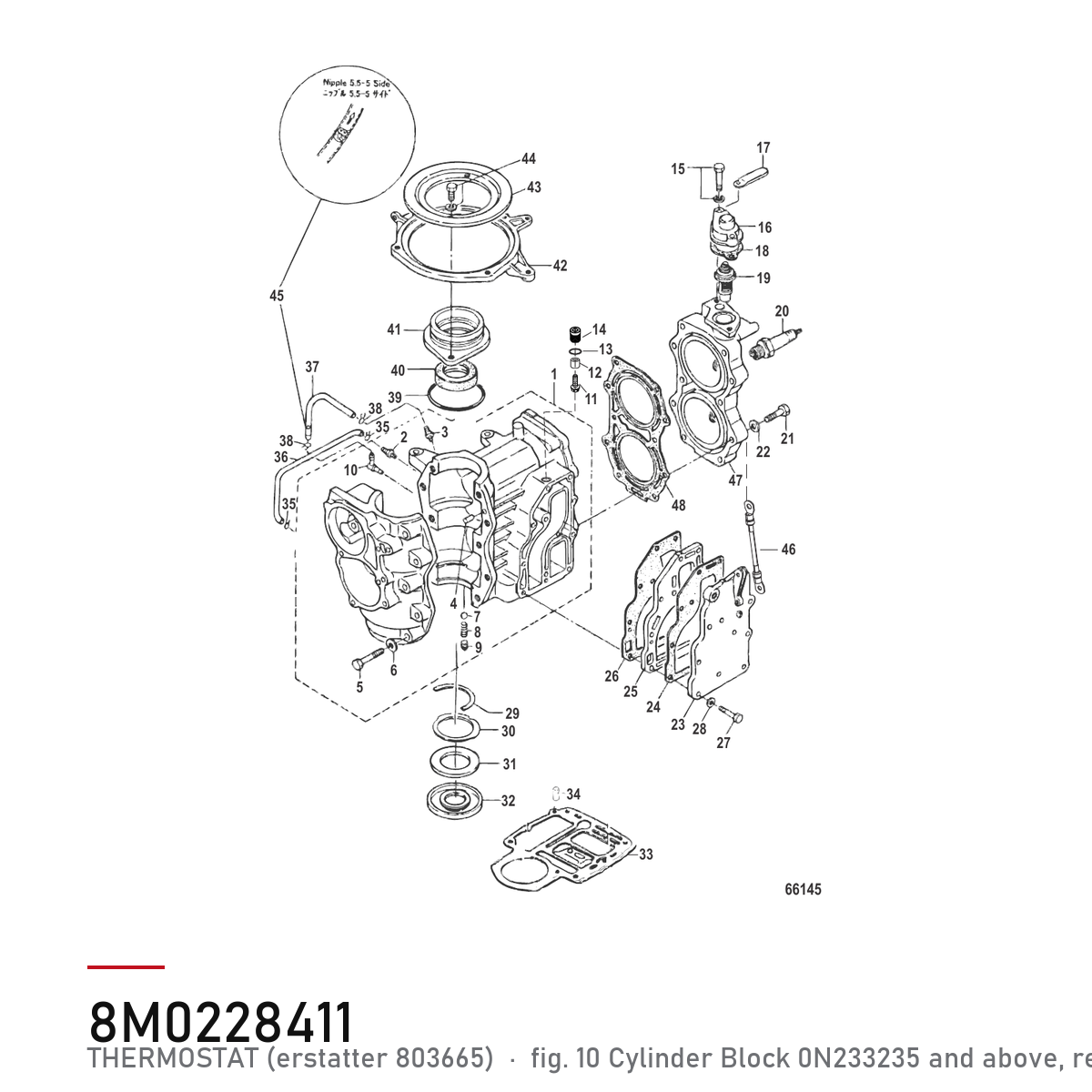 Quicksilver Termostat 8M0228411 – Mercury – tegning fra Mercurys delekatalog
