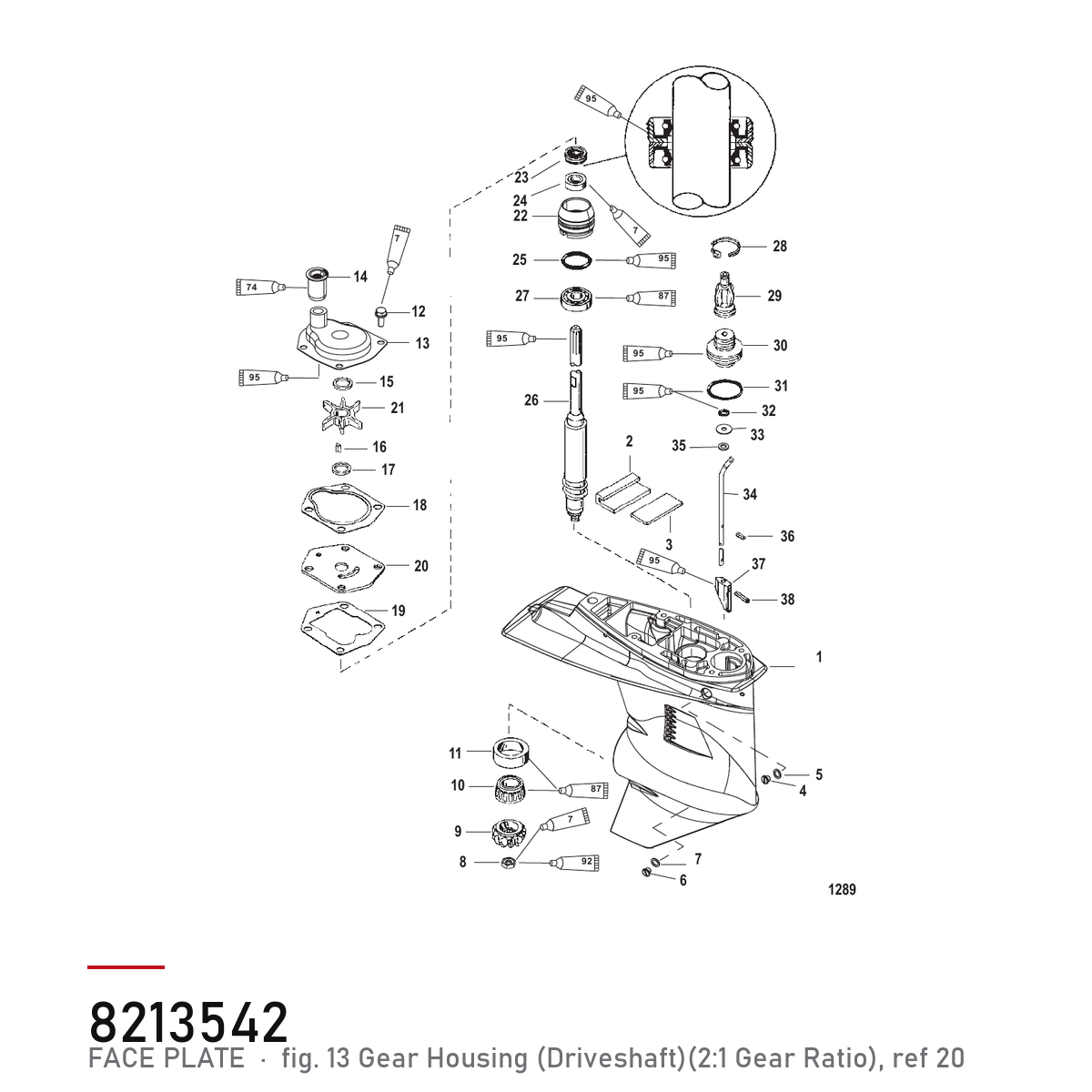 Quicksilver Slitasjeplate vannpumpe 8213542 – Mercury – tegning fra Mercurys delekatalog