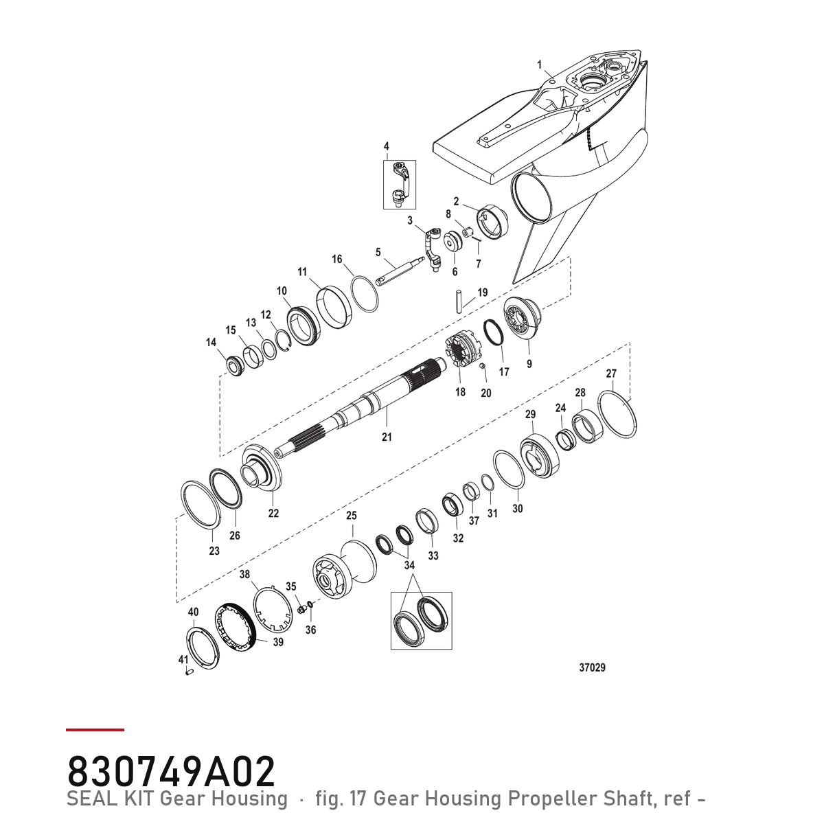 Quicksilver Tetningssett girhus 830749A02 – Mercury – tegning fra Mercurys delekatalog