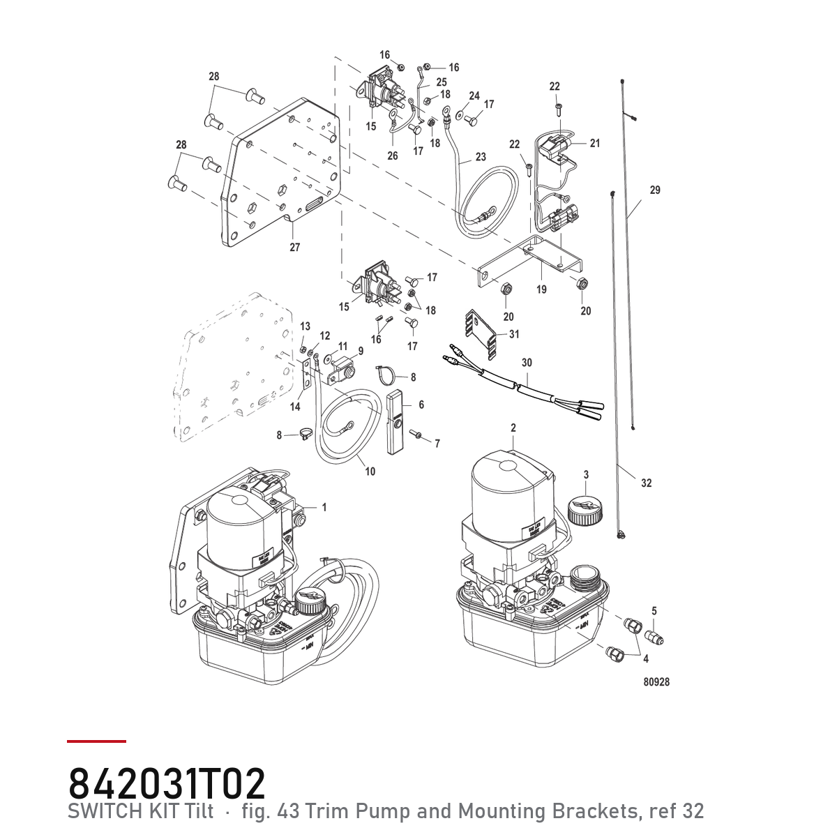 Quicksilver Powertrim trimbryter-sett 842031T02 – Mercury – tegning fra Mercurys delekatalog