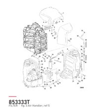 Quicksilver Luftfilter 35-853333T – hvor delen sitter, tegning fra Mercurys delekatalog