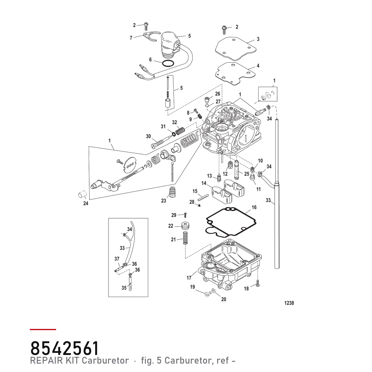Quicksilver Forgassersett 8542561 – Mercury – tegning fra Mercurys delekatalog