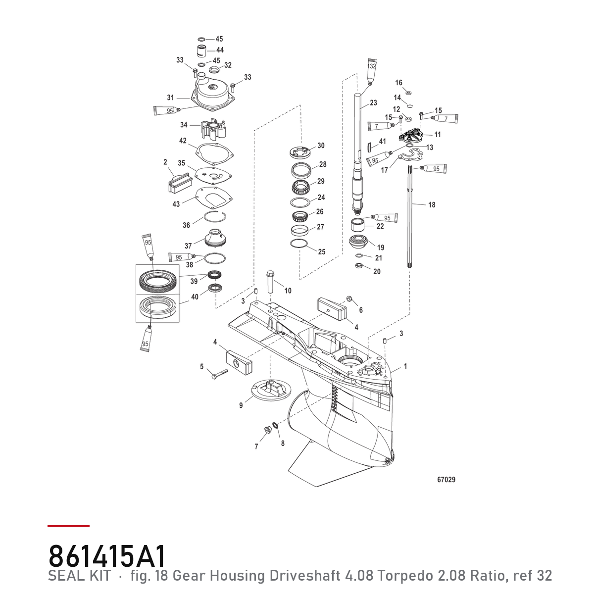 Quicksilver Tetningssett girhus 861415A1 – Mercury – tegning fra Mercurys delekatalog