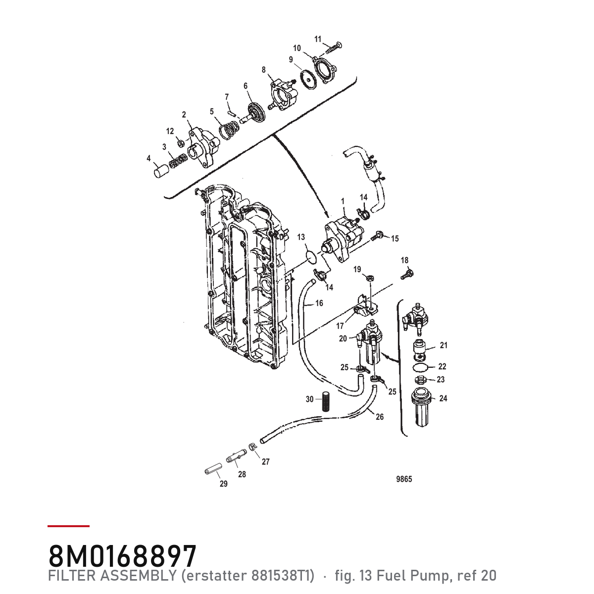 Mercury Bensinfilter 35-8M0168897 – tegning av hele figuren fra produsentens delekatalog