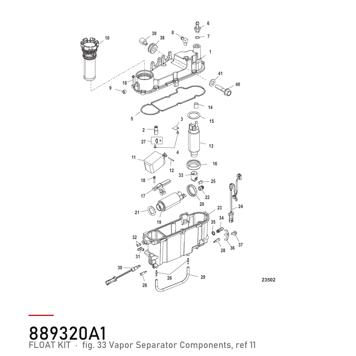 Quicksilver Flottørsett 889320A1 – Mercury – tegning fra Mercurys delekatalog