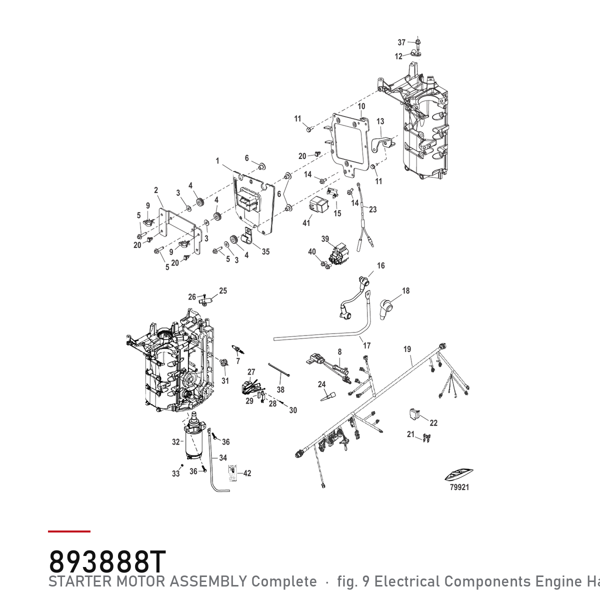 Quicksilver Startmotor 893888T – Mercury – tegning fra Mercurys delekatalog
