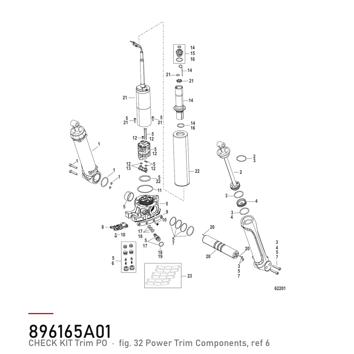 Quicksilver Powertrim tilbakeslagsventil-sett 896165A01 – Mercury – tegning fra Mercurys delekatalog