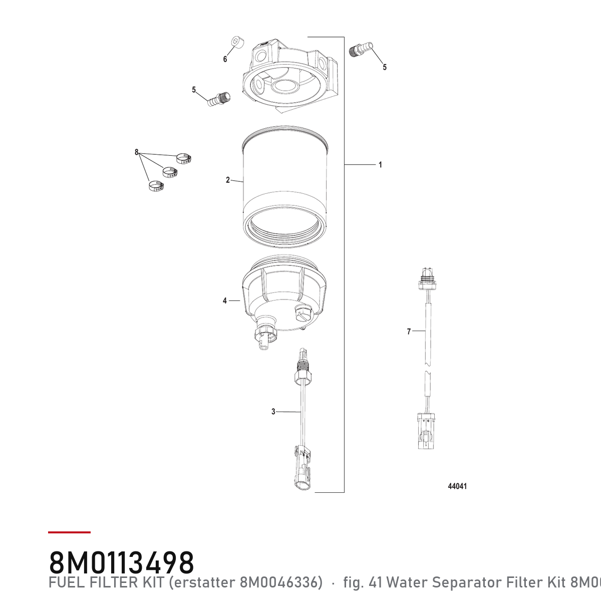 Quicksilver Drivstoffiltersett 8M0113498 – Mercury – tegning fra Mercurys delekatalog