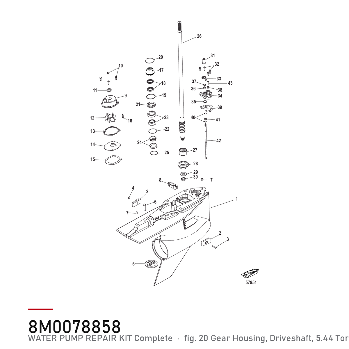 Quicksilver Vannpumpesett 8M0078858 – Mercury – tegning fra Mercurys delekatalog