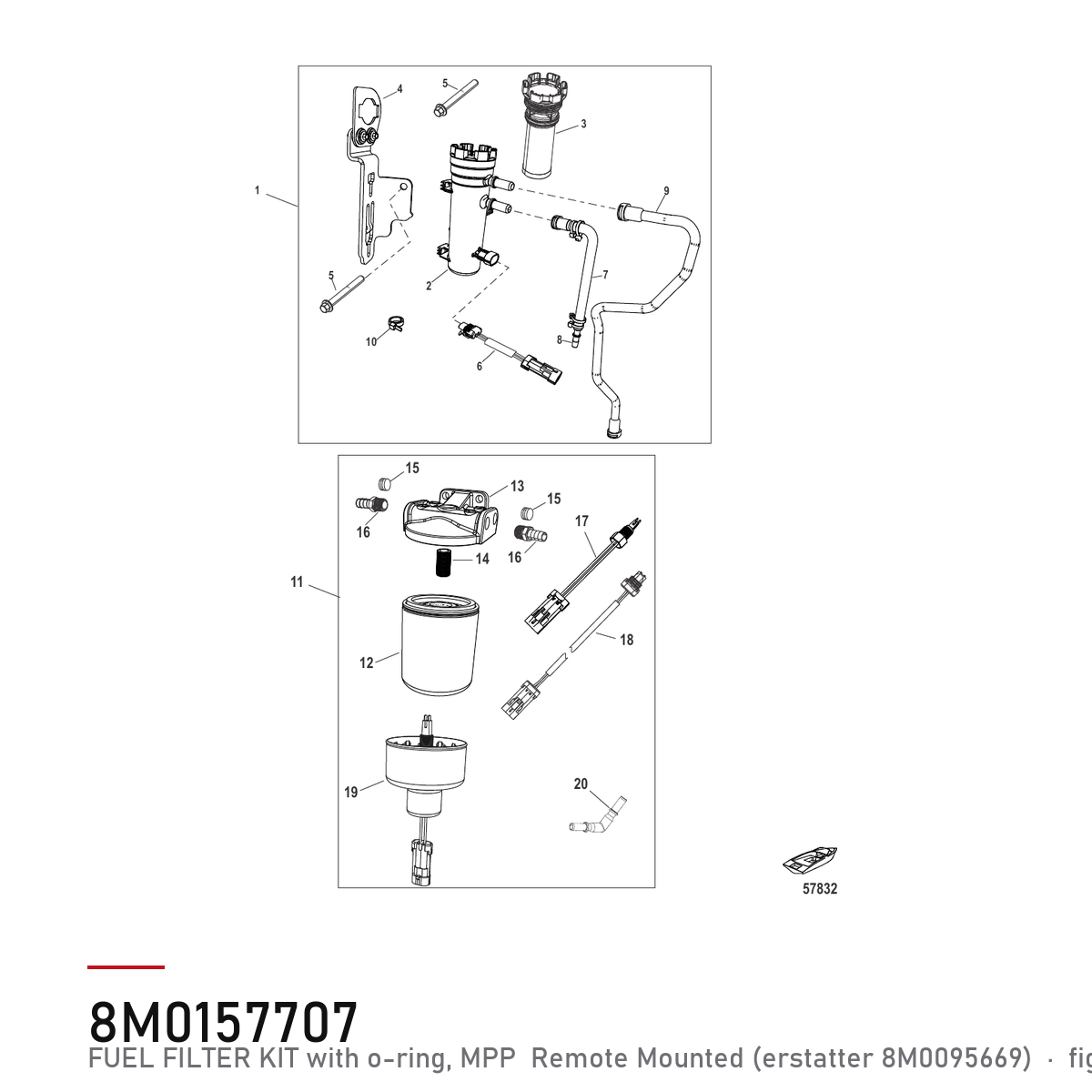 Quicksilver Drivstoffiltersett 8M0157707 – Mercury – tegning fra Mercurys delekatalog