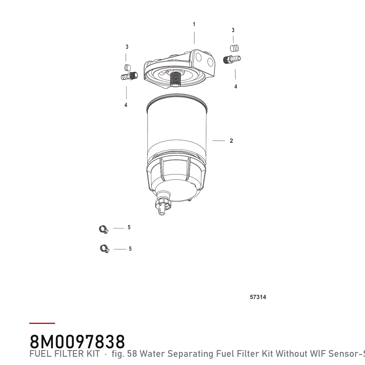 Quicksilver Drivstoffiltersett 8M0097838 – Mercury – tegning fra Mercurys delekatalog