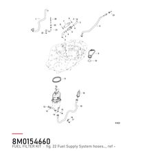 Quicksilver høytrykksfilter kit 8M0154660 – hvor delen sitter, tegning fra Mercurys delekatalog