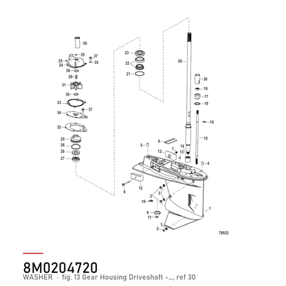 Quicksilver Washer 12-8M0204720 – Impeller Tetningsskive 40–60 HK – hvor delen sitter, tegning fra Mercurys delekatalog